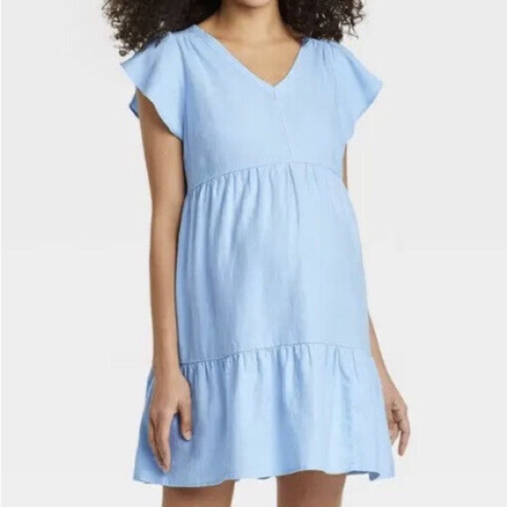 Isabel Maternity Tie Back Chambray Mini Dress
